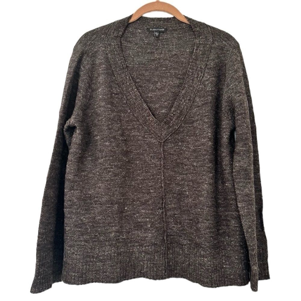 Eileen Fisher Wool Linen Silk V Neck Sweater